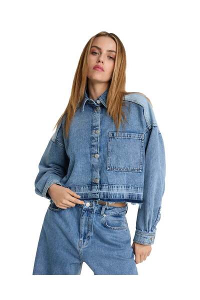 GENİŞ KESİM CROP DENİM CEKET