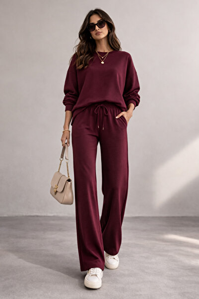 LEONE KOLEKSİYON Modal Luxe Burgundy Women's Top and Bottom Set