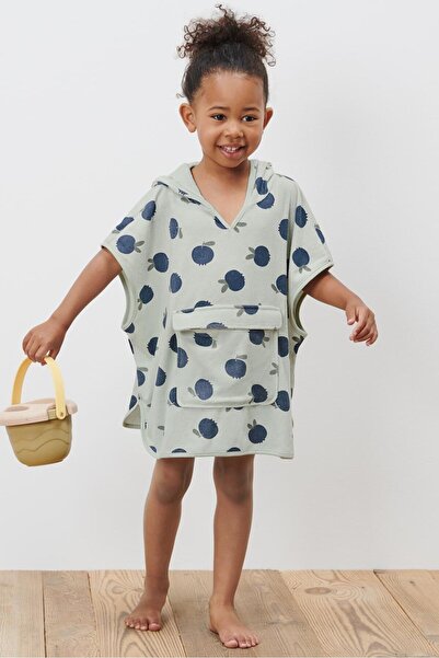 Tchibo Kids Girl Allover Print Hooded Poncho, Mint Green