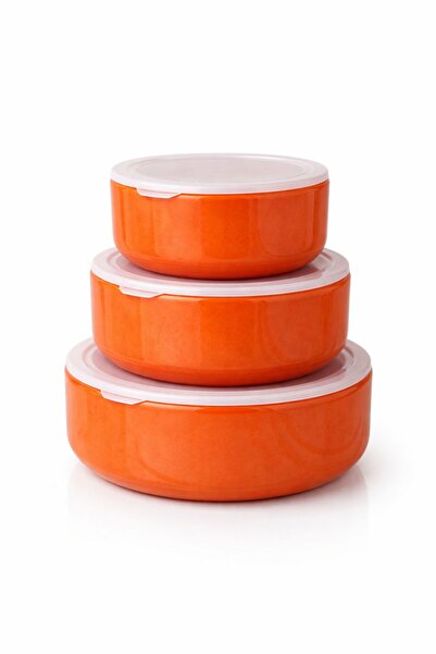 MİS KİTCHEN 3-Piece Orange Silicone Storage Container with Lid, Breakfast Ser...