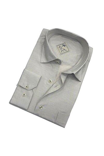 GÖMLEK GALERİSİ Classic Wide Cut Plain Long Sleeve Men's Cotton Shirt