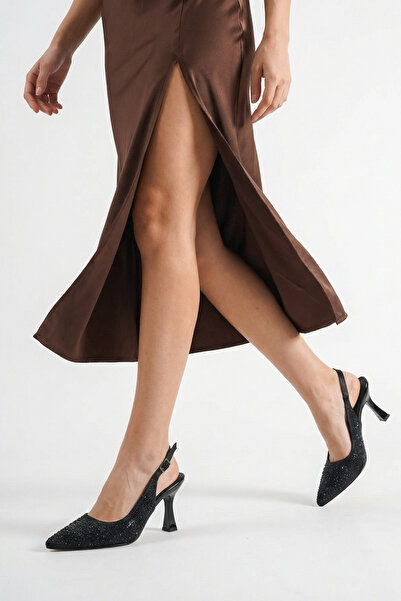 bashrol Women's Pointed Toe Pearl Detailed Elegant Champagne Heel Open Back B...