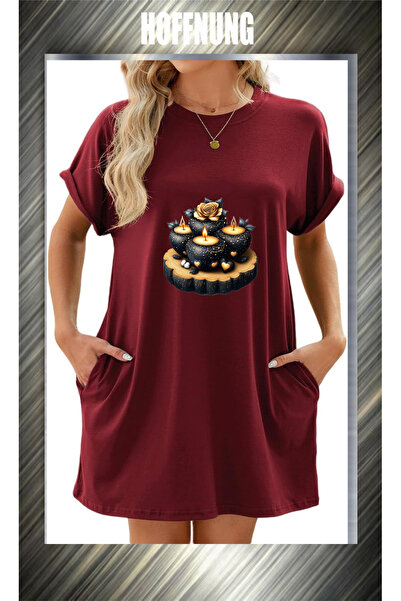 HOFFNUNG Unisex Short Sleeve Round Neck Black Candles Printed Solid Color Lon...