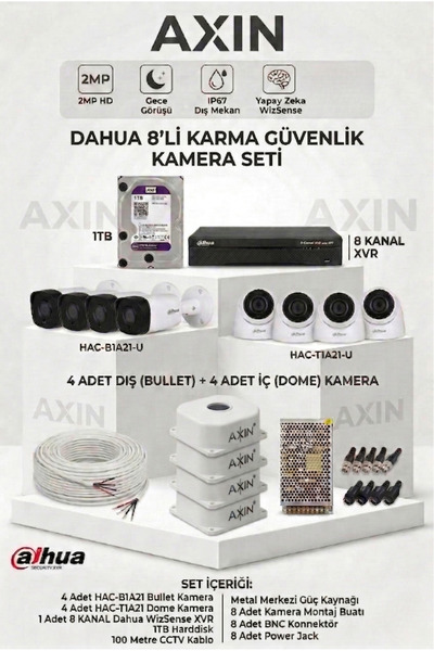 DAHUA 8’li Güvenlik Kamera Seti - (4 Dış + 4 İç Mekan Kamera) - Gece Görüş - ...