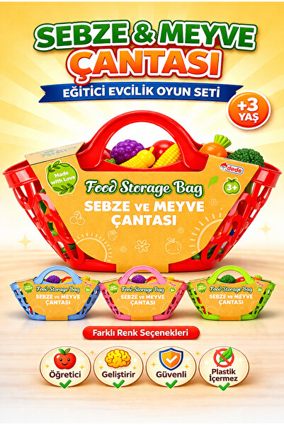 Sayıcı Kids Sebze ve Meyve Çantası | +3 Yaş Evcilik Oyuncak Seti | Taşınabili...