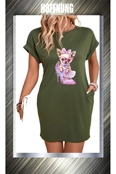 HOFFNUNG Unisex Short Sleeve Round Neck Dog Pink Shes Printed Solid Color Lon...