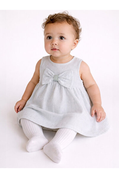 Victor and Jane Infant Girls Mint Stripe Sleeveless Dress with Bow