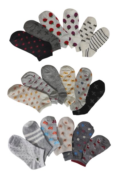DİLRUBA AVM Women's Quality Combed Cotton Comfortable (12 Pairs) Random Patterns Short Booties Socks