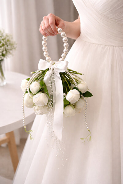 Sosyete shop Şakayık çanta gelin buketi sarkan inciler ile gelin çiçeği pinte...