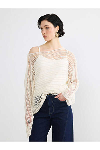 LC Waikiki Rmz Gi̇yi̇m Farkiyla Wide Roba Collar Openwork Women's Knitwear Sw...