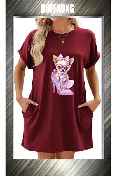 HOFFNUNG Unisex Short Sleeve Round Neck Dog Pink Shes Printed Solid Color Lon...