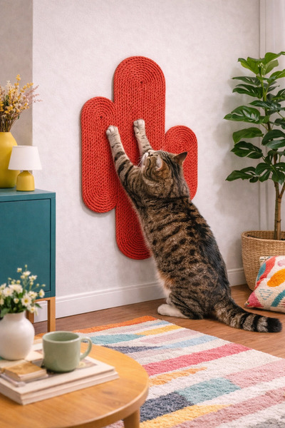 Naspar 100% Organic Red Thread Sewn Cat Scratching Mat, Natural, Non-Disassem...