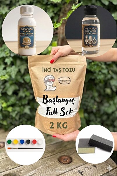 İNCİ TUVAL 6 Parça Taş Tozu Seti 2 kg Hızlı Donan Dekoratif Mumluk Döküm Bibl...