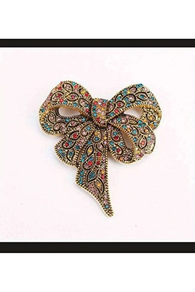 ESJ Kristal Zirkon Markazit Renkli Taş Ilmek Kadın Broş Ebat: 6,8*6,1 Cm