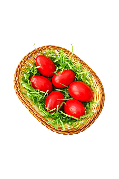 MATTELOT TOYS Cos decorativ de Paste cu 6 oua rosii din lemn pe pat de iarba