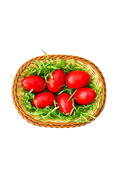 MATTELOT TOYS Cos decorativ de Paste cu 6 oua rosii din lemn pe pat de iarba