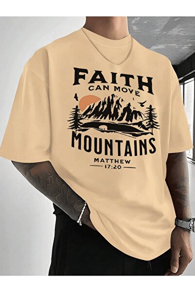 EYAX MODA Faith Can Move Printed Men's Oversize T-Shirt