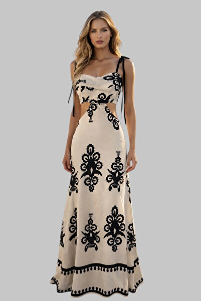 Jessica Dafer Riki tara Desenli Keten Elbise Tasarım S 2026