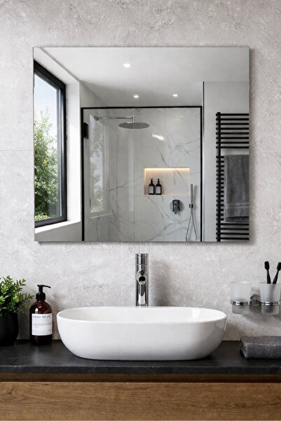 Ahzen Cam Modern Çerçevesiz Kare Ayna - Banyo Antre Ve Dresuar Aynası