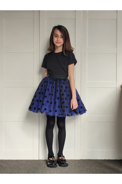 Handmade Kız Çocuk Puantiyeli Mavi Kabarık Tütü Etek