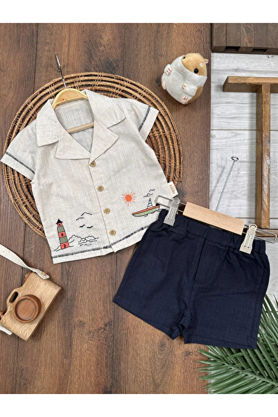 Bolly Baby Linen Embroidered Front Buttoned Summer Baby Boy Suit