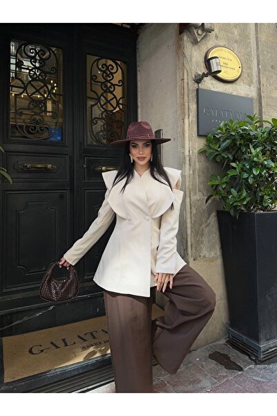 zoezoe Moda bess İki Düğmeli Hakim Yaka Omzu Açık Fit ŞIK CEKET