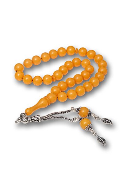 Inure Jewelry Silver Tassel Yellow Round Crimped Amber Prayer Beads