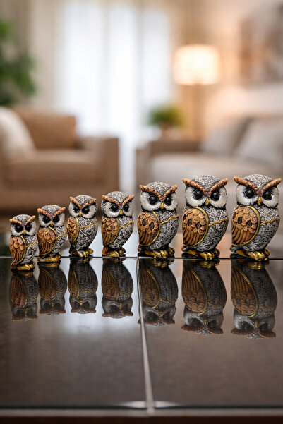 AYCEM Kristal Taşlı Yedili Baykuş Biblo Ev Ofis Dekoratif Süs