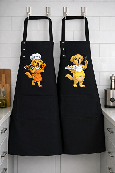 Hulganz Kitchen Apron Set of 2 Stain-Resistant Water-Repellent Fabric Fade-Re...