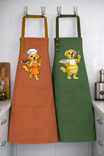 Hulganz Kitchen Apron Set of 2 Stain-Resistant Water-Repellent Fabric Fade-Re...