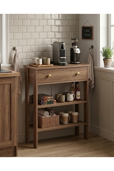 MANDOSİ 70 Cm Çekmeceli Kahve Köşesi Çok Amaçlı Dolap Ceviz