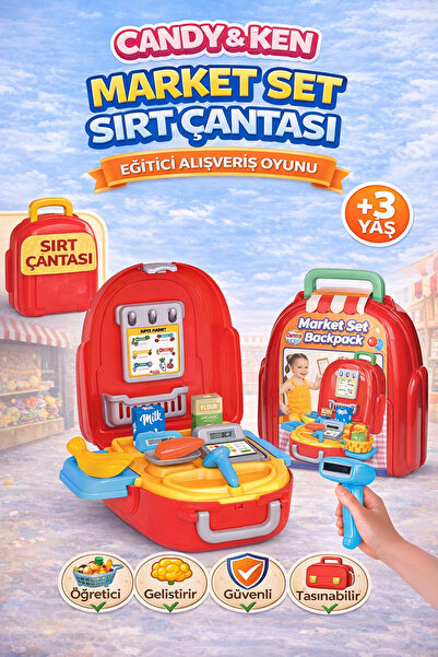 Sayıcı Kids Candy & Ken Market Set Sırt Çantası | +3 Yaş Çantalı Kasiyer Oyun...