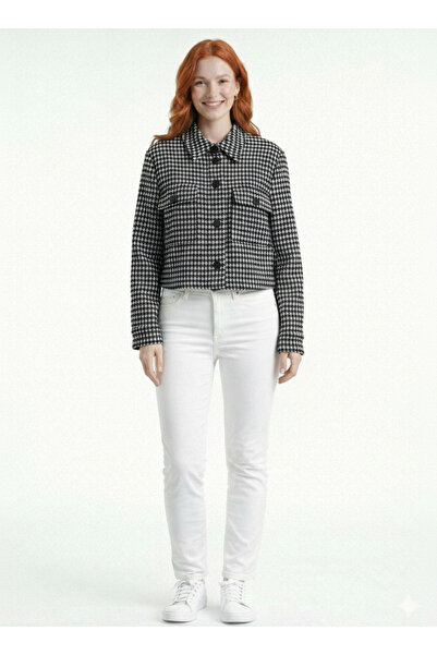 Neden Tekstil سترة قصيرة منقوشة بنقشة مخالب الغراب باللونين الأسود والأبيض لل...