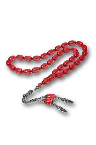 Inure Jewelry Fire Amber Rosary with Silver Tassels