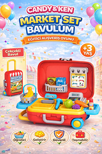 Sayıcı Kids Candy & Ken Market Set Bavulum | +3 Yaş Kasiyer Oyuncak Seti | Ça...