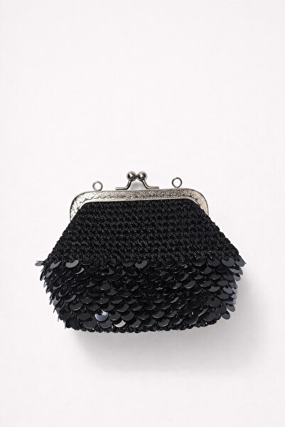 BY AKTEPE STORE Handmade Black Sequined Mini Wallet Bag – Stylish Women's Eve...