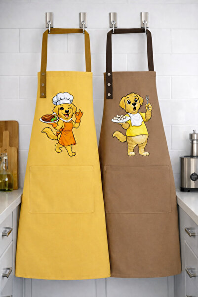 Hulganz Kitchen Apron Set of 2 Stain-Resistant Water-Repellent Fabric Fade-Re...