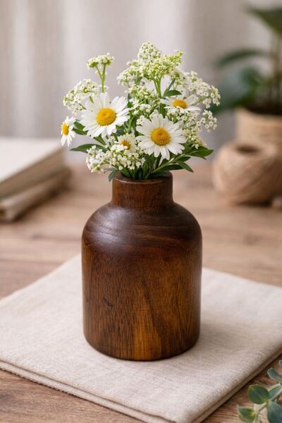 MİS KİTCHEN مزهرية خشبية منحوتة طبيعياً، مزهرية خشبية للزينة