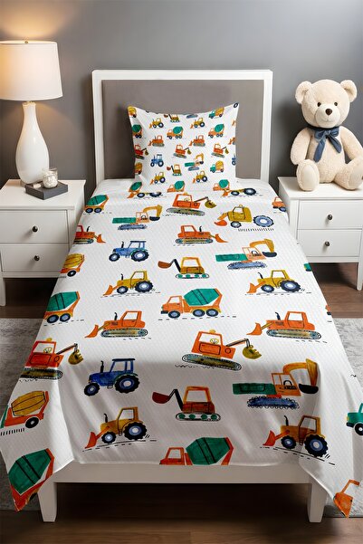 EVPANYA Çalışkan Makineler Patterned Single Baby Child Pique Set