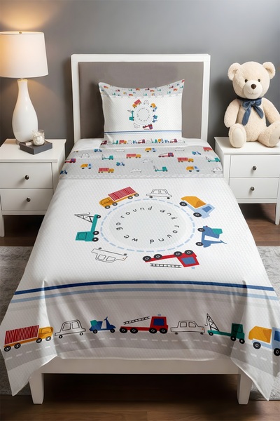 EVPANYA Cheerful Vehicles Crossing Patterned Single Baby Child Pique Set