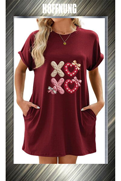 HOFFNUNG Unisex Short Sleeve Xo Xo Neck Xo Xo Printed Solid Color Long Tshirt