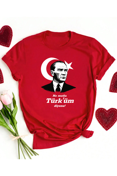 SUNFREE 23 APRILIE ATATURK Tricou unisex cu mânecă scurtă, cu imprimeu, cu gâ...