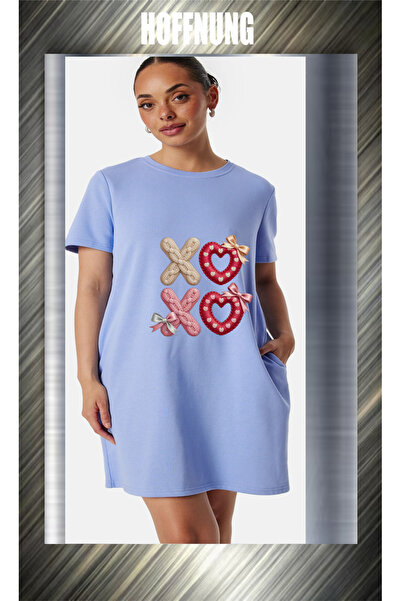 HOFFNUNG Unisex Short Sleeve Xo Xo Neck Xo Xo Printed Solid Color Long Tshirt