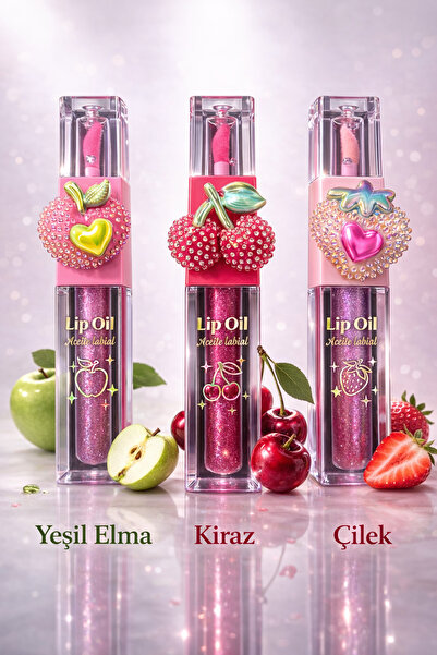 MAQYA KOZMETİK Yeşil Elma Kiraz Çilek AROMALI 3LÜ 2İN1 Dudak Parlatıcı ve Nem...