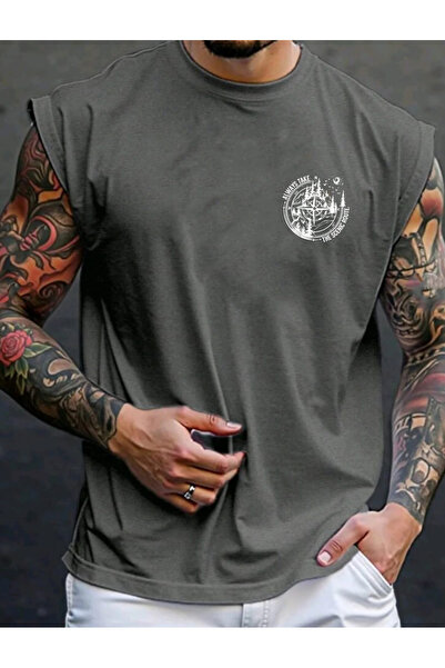 SUNFREE تيشيرت رجالي بدون أكمام مطبوع عليه PUSULA، ملابس رياضية، تيشيرت كبير ...