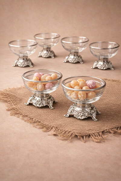 sahane & bazaar 6’lı Gold & Gümüş Renk Metal Ayaklı -Çerezlik- Sunumluk-Kase-...