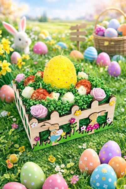 OEM Aranjament Decorativ Paste cu Lumanari Ou si 4 Arici din Ceara de Soia,8 ...