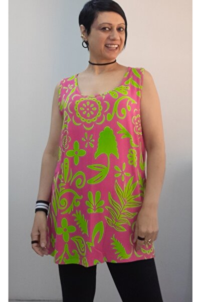 Mertcan Butik Pink green printed thick strap combed cotton Viscose T-shirt