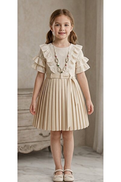BEGONYA BEBECE KIDS Girl's Summer Dress, Seasonal Dress, Lace Pleated Dress