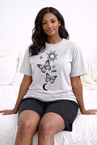 EFFRENATU Women's T-Shirt and Shorts Set Butterfly Printed Cotton Comfortable...